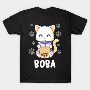 Kawaii Cute Cat Sipping Boba Milk Tea T-Shirt